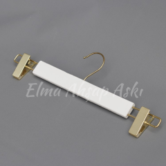 Beyaz Ahşap Mandallı Pantolon Askısı Etek Askısı Gold Mandal Gold Kancalı