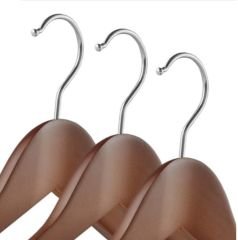 Ahşap Kalın Omuz Formlu Takım Elbise Ceket Askısı Ceviz Renk Klasik Gümüş Kanca