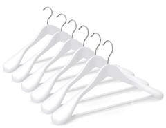 Ahşap Kalın Omuz Formlu Takım Elbise Ceket Askısı Beyaz Renk Kanca Klasik Gümüş