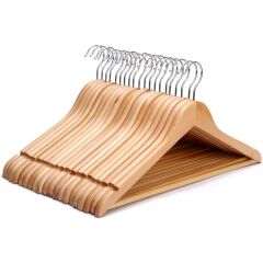 NATUREL Ahşap Elbise Bluz Askısı Klasik Gümüş Kancalı