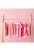 Ahşap Askı Pembe Ahşap Bebek Elbise Pantolon Askısı