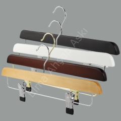 Beyaz Ahşap Pantolon/Etek Askısı Klipsli Metal Mandallı 35 cm