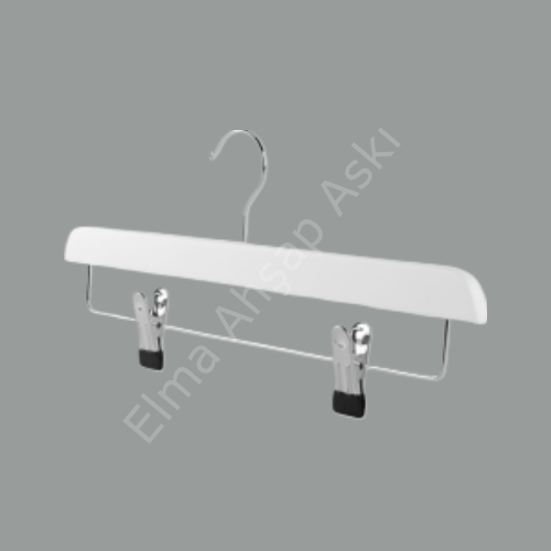 Beyaz Ahşap Pantolon/Etek Askısı Klipsli Metal Mandallı 35 cm