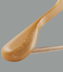 Ahşap Kalın Omuz Formlu Takım Elbise Ceket Askısı Naturel Renk Klasik Gümüş Kanca