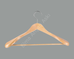 Ahşap Kalın Omuz Formlu Takım Elbise Ceket Askısı Naturel Renk Klasik Gümüş Kanca