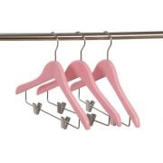 Pembe Ahşap Bebek Elbise Mandallı Pantolon Askısı