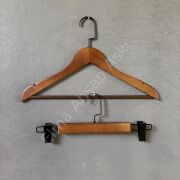 Ceviz Renk Ahşap Elbise Pantolon Etek Askısı SET Siyah Lama Kancalı