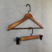 Ceviz Renk Ahşap Elbise Pantolon Etek Askısı SET Siyah Lama Kancalı