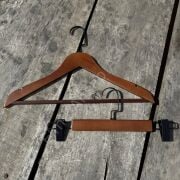 Ceviz Renk Ahşap Elbise Pantolon Etek Askısı SET Siyah Lama Kancalı