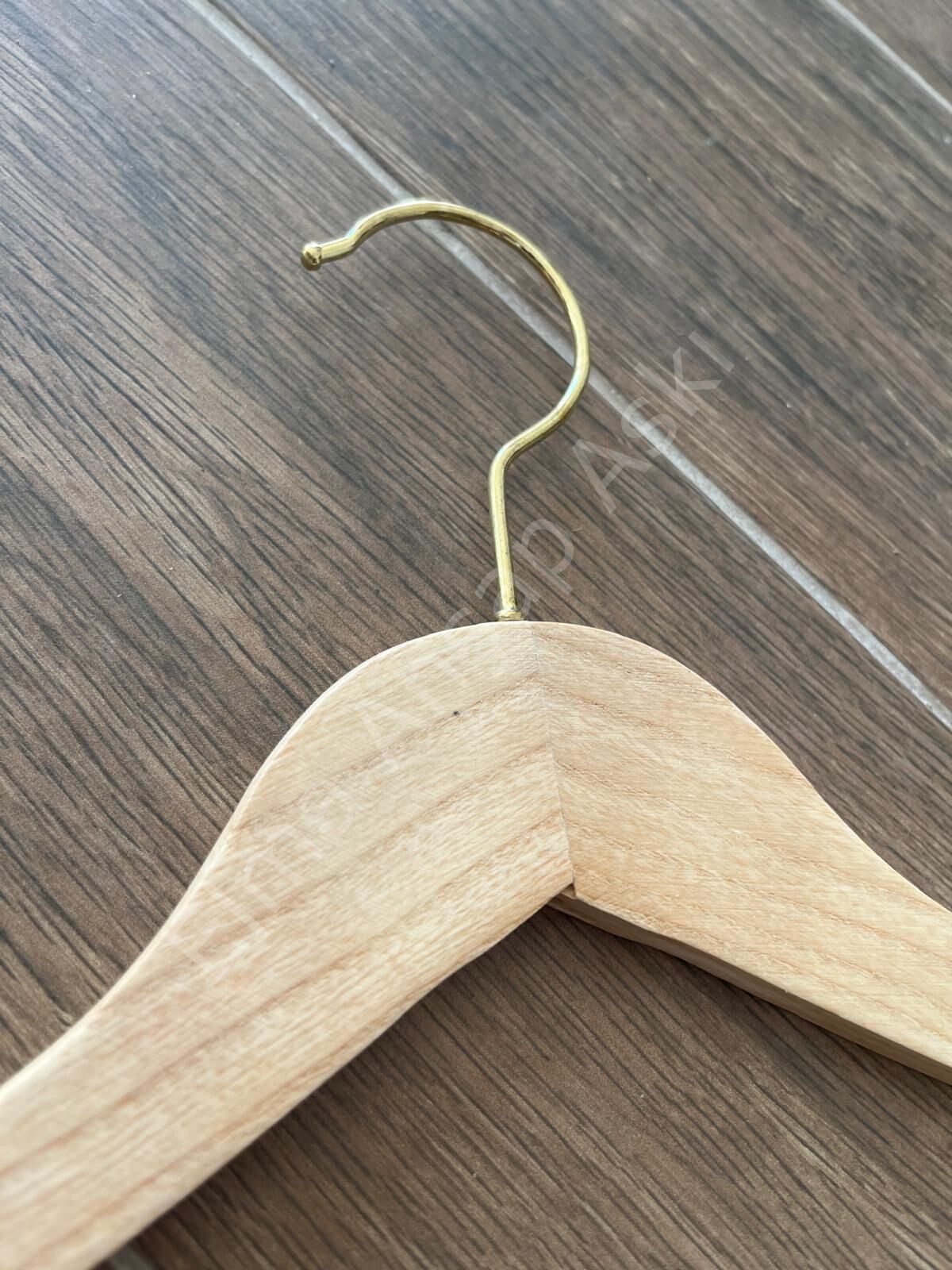 Ahşap Askı Naturel Ahşap Bebek Elbise Pantolon Askısı Barsız Gold Kanca